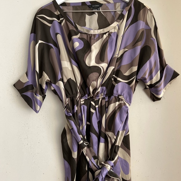 Zara Basic Print Midi Dress with Tie Belt - Picture 3 of 7